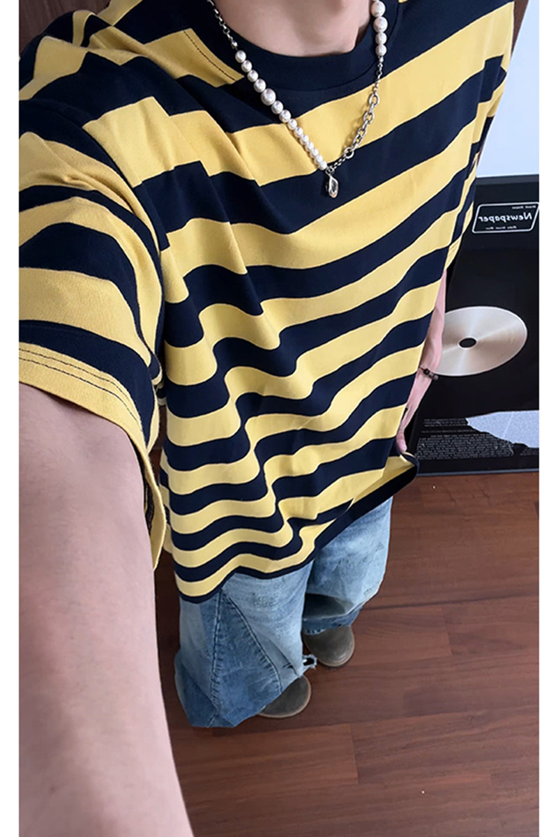 港风条纹短袖T恤潮牌夏季大码休闲男款号T9104P30【特价】,男装T恤,电商A007
