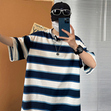 夏季潮流条纹宽松圆领短袖T恤男女百搭上衣T3601-P30【特价】，男装T恤，电商A007
