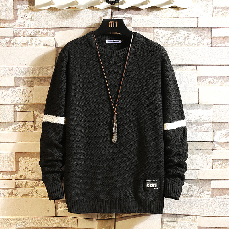 Autumn new Japanese brick wall solid color round neck men's sweater knitting