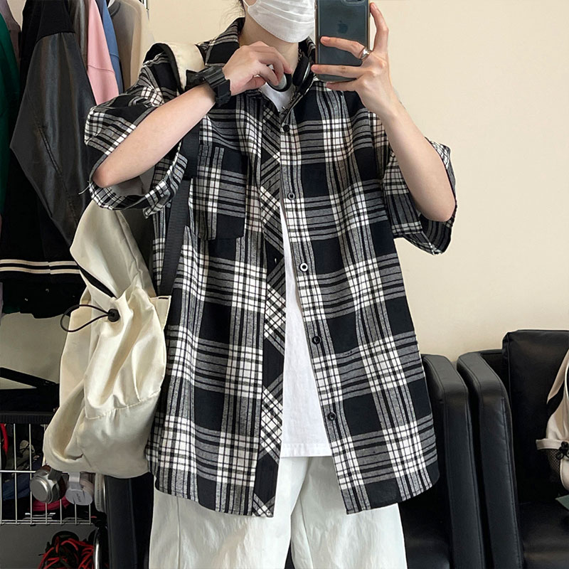 夏季潮流复古格子大码休闲男短袖衬衫DC2178-P27【特价】,男装衬衫,电商A007
