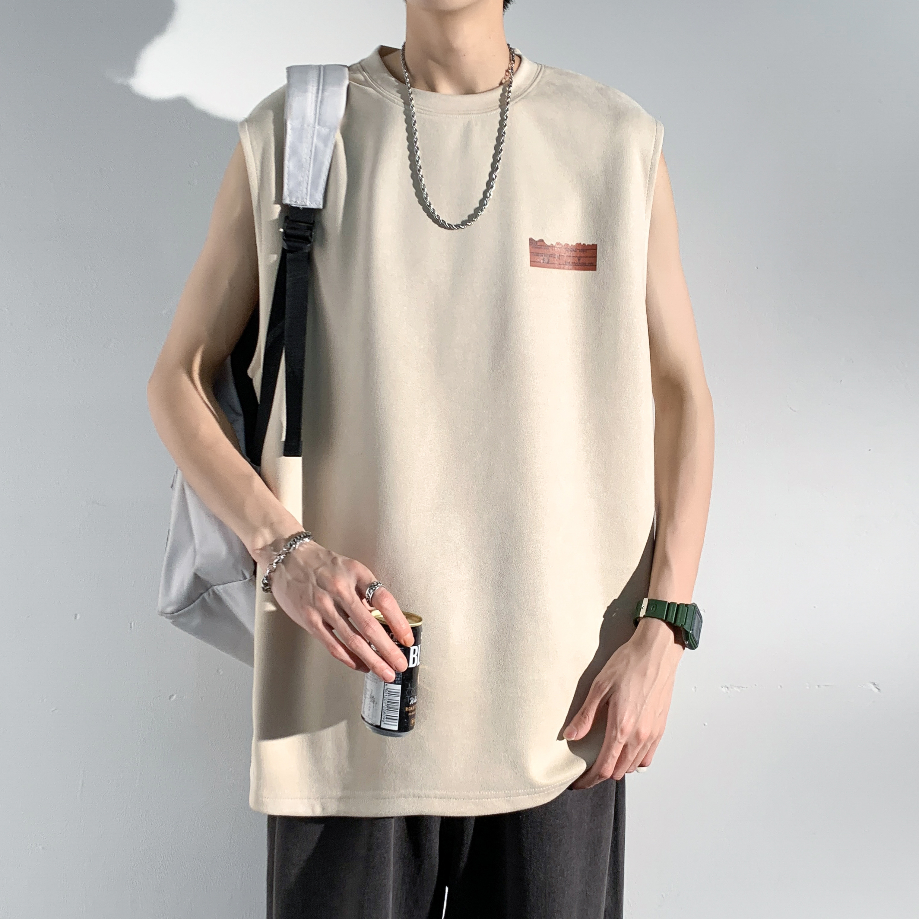 夏季男潮宽松ins休闲汗背心麂皮绒背心烫画款B3914-P22【特价】，男装背心/马甲，电商A007