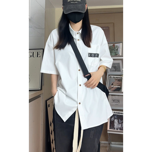 日系复古短袖衬衫男宽松高级感学院风情侣衬衣DC2229-特价P30图片