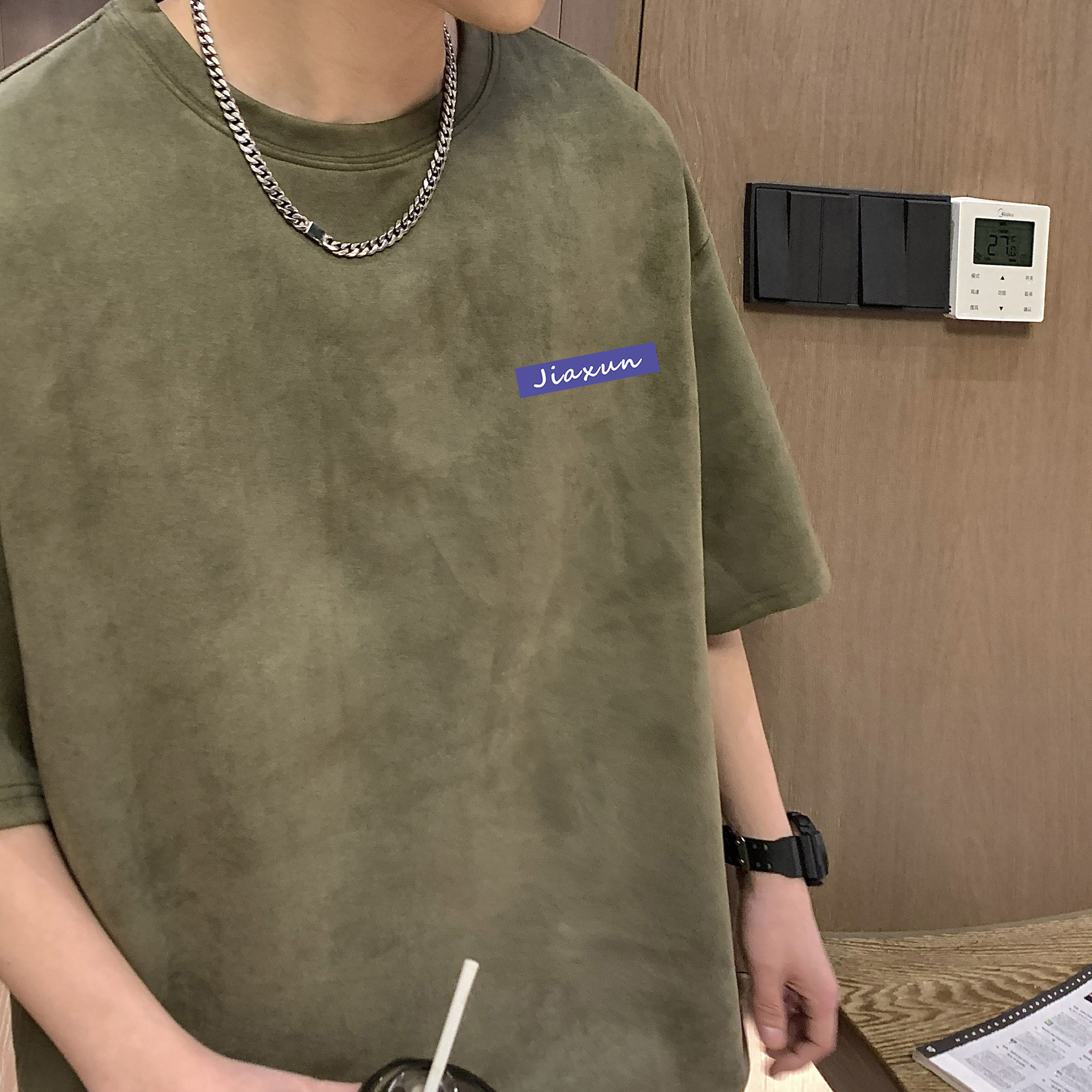 夏潮流大码美式休闲麂皮绒印花短袖T恤T3390-P22【特价】,男装T恤,电商A007