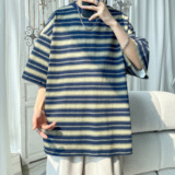 2023夏季潮流休闲圆领复古大码条纹短袖T恤T3393-P38-z，男装T恤，电商A007