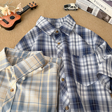 港风复古休闲大格子翻领宽松短袖衬衫外套衬衣C2226-特批P29，男装衬衫，电商A007