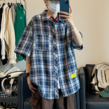 夏季潮流复古格子大码贴标休闲男短袖衬衫C2175-P27【特价】A，男装衬衫，电商A007