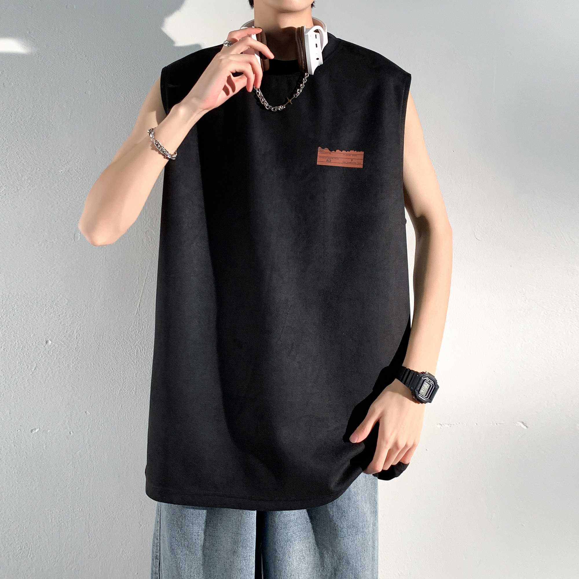 夏季男潮宽松ins休闲汗背心麂皮绒背心烫画款B3914-P22【特价】,男装背心/马甲,电商A007
