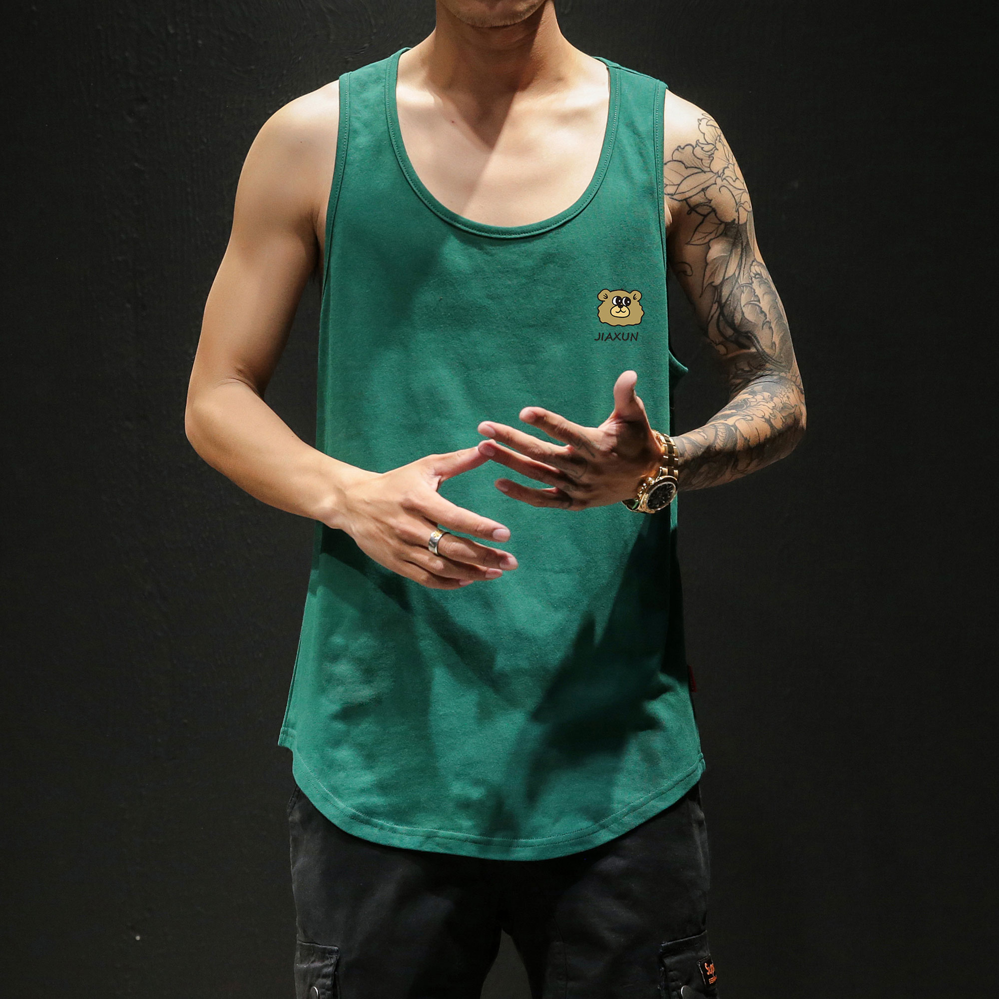 黑墙模特大码纯色男士背心舒适休闲夏季潮款号B3905P20【控29】,男装背心/马甲,电商A007