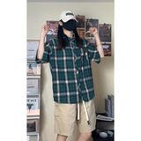 韩版潮流复古格子大码翻领短袖衬衫内搭外套DC2222-P26【特价】，男装衬衫，电商A007