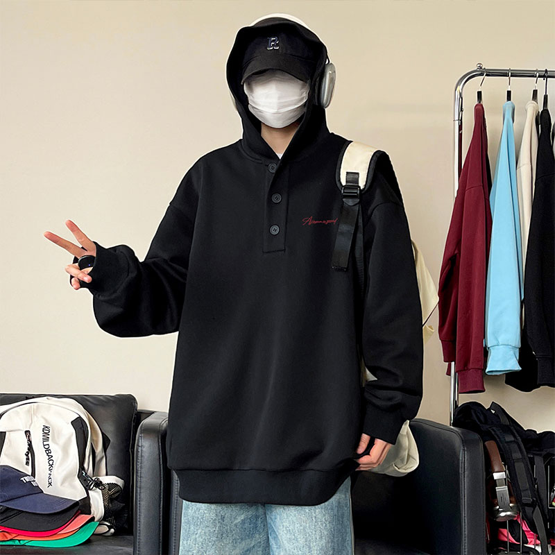 重磅亨利领设计感印花连帽卫衣宽松潮流上衣W4659-P52【特价】,男装卫衣,电商A007