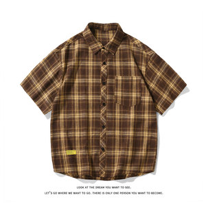 夏季潮流复古格子大码贴标休闲男短袖衬衫C2175-P27【特价】图片