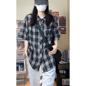韩版潮流复古格子大码翻领短袖衬衫内搭外套DC2219-P26【特价】图片