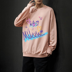 Japanese black wall Crew Neck Sweater printed loose Pullover bottoming trend
