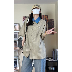 夏季港风Cityboy贴标牛仔领撞色格子短袖衬衫DC2217-P38【特价】图片