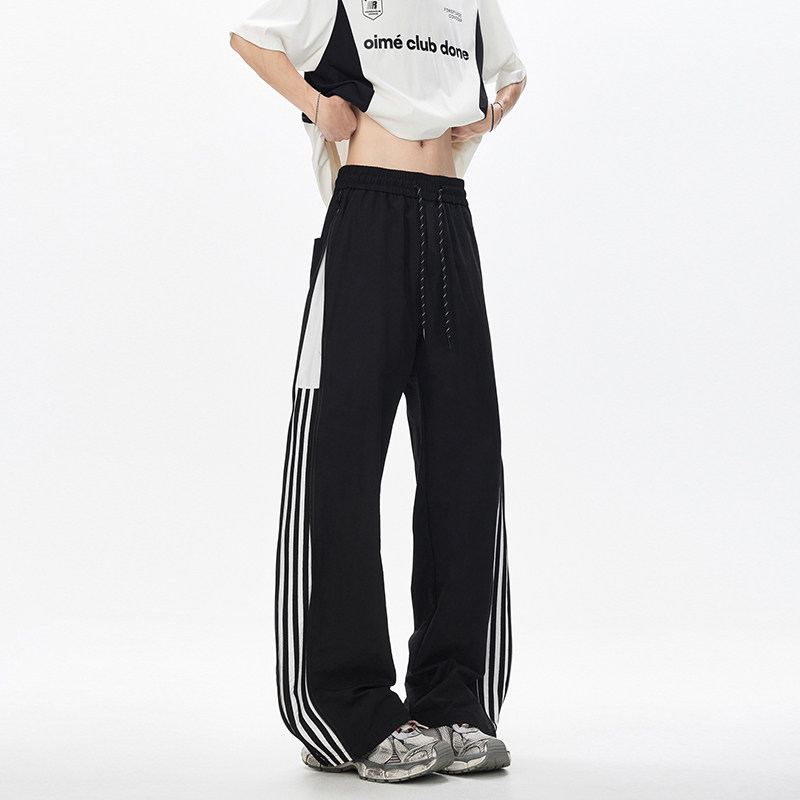 美式拉链条纹运动裤男复古宽松阔腿休闲长裤K8603-特价P35,女装休闲裤,电商A007