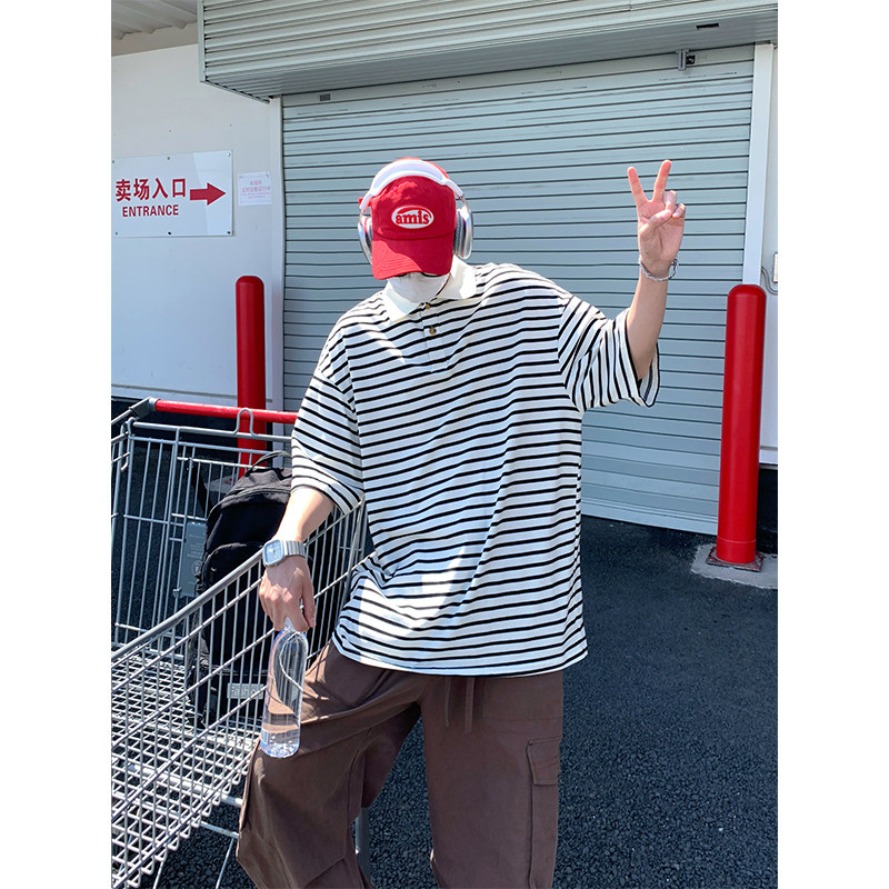 美式条纹短袖polo衫男女大码翻领短袖T恤T3603-P35【特价】,男装T恤,电商A007