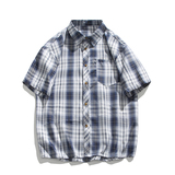 港风复古休闲大格子翻领宽松短袖衬衫外套衬衣C2226-特批P29，男装衬衫，电商A007