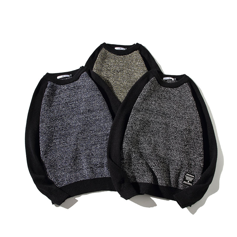 Japanese white bottom flat solid color round neck sweater Pullover casual trend