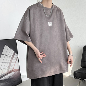 夏季大码休闲潮流美式麂皮绒字母印花短袖T恤T3408-P22【特价】图片