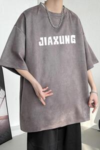 麂皮绒字母印花短袖T恤男夏季潮牌潮流重磅半袖美式大码宽松体恤图片