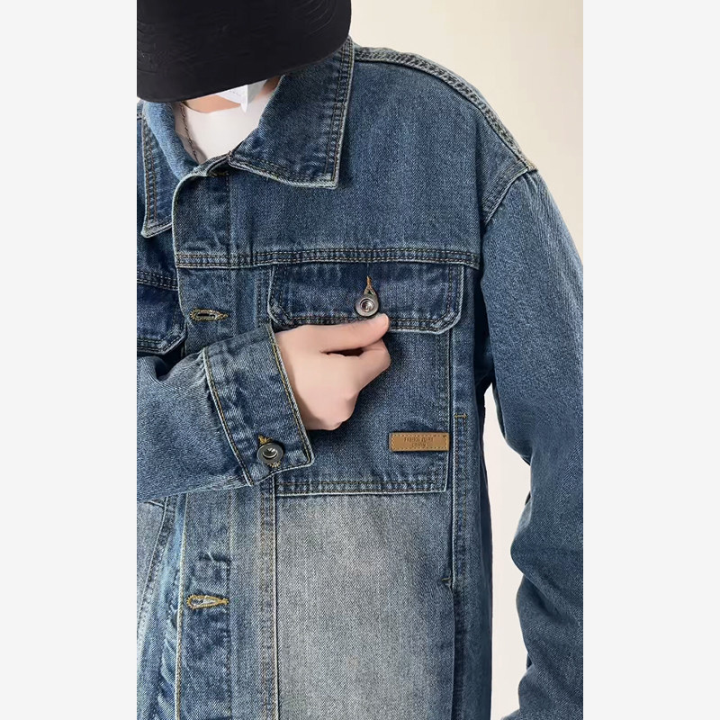 潮流休闲大码宽松男女立体剪裁贴标牛仔外套夹克J303-P65【特价】图片