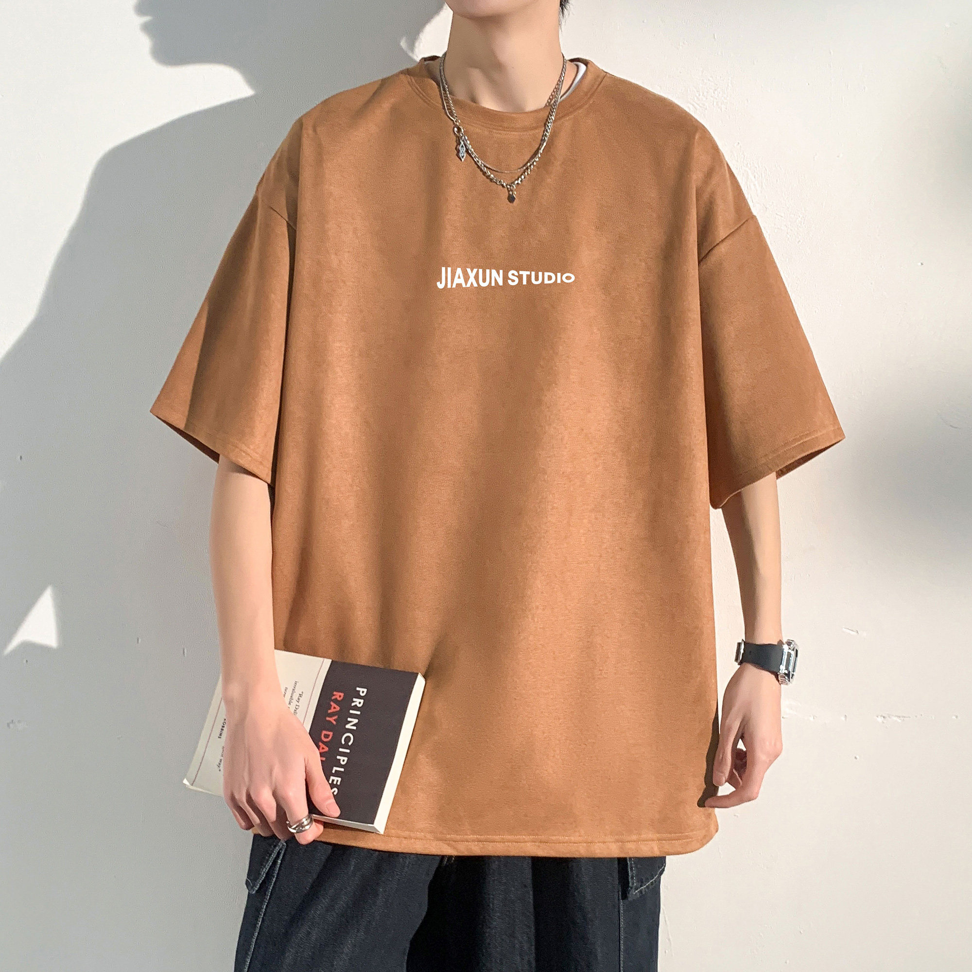 夏季大码休闲潮流美式麂皮绒字母印花短袖T恤T3407-P22【特价】,男装T恤,电商A007