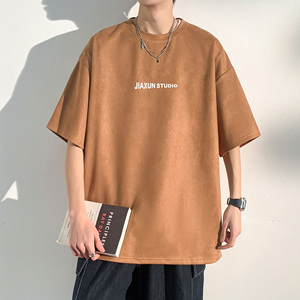 夏季大码休闲潮流美式麂皮绒字母印花短袖T恤T3407-P22【特价】图片