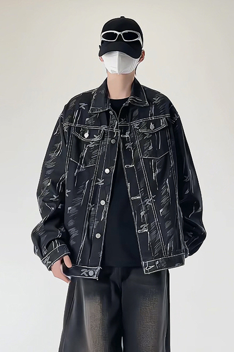 休闲大码宽松男女拼色潮流提花牛仔外套夹克JA28-P57【特价】,男装工装外套,电商A007