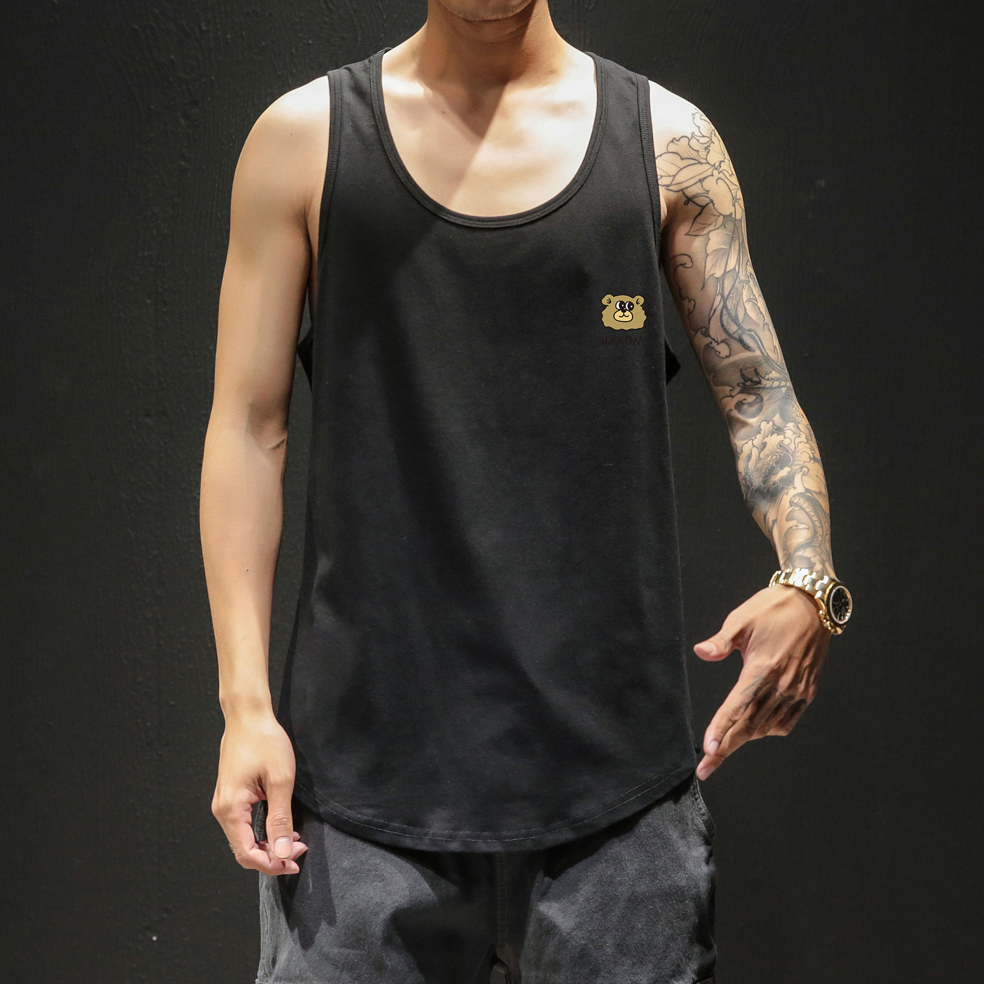 黑墙模特大码纯色男士背心舒适休闲夏季潮款号B3905P20【控29】，男装背心/马甲，电商A007