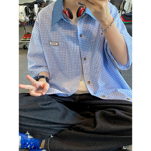 夏季港风Cityboy贴标牛仔领撞色格子短袖衬衫DC2217-P38【特价】图片