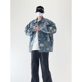 潮流花卉印花大码宽松男女拼色牛仔外套夹克JA27-P68【特价】，男装工装外套，电商A007