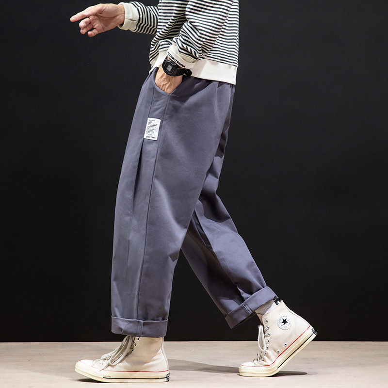 Japanese black wall loose solid color straight tube easy to wear casual pants for men