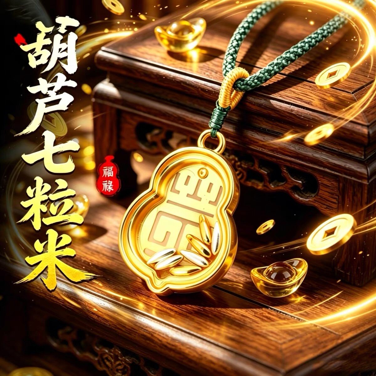 招财七粒米挂件钥匙扣葫芦吊坠项链平安项链包挂饰品本命年饰品