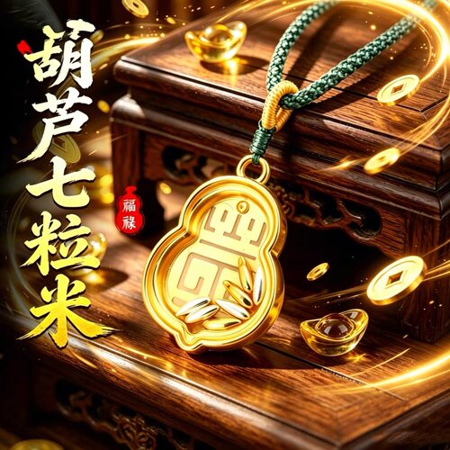 招财七粒米挂件钥匙扣葫芦吊坠项链平安项链包挂饰品本命年饰品