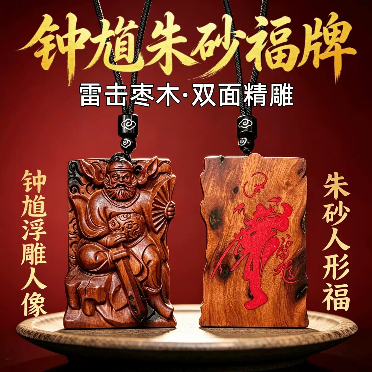 龙虎山直发雷击枣木钟馗人像手工填砂百无禁忌无事牌吊坠车挂件