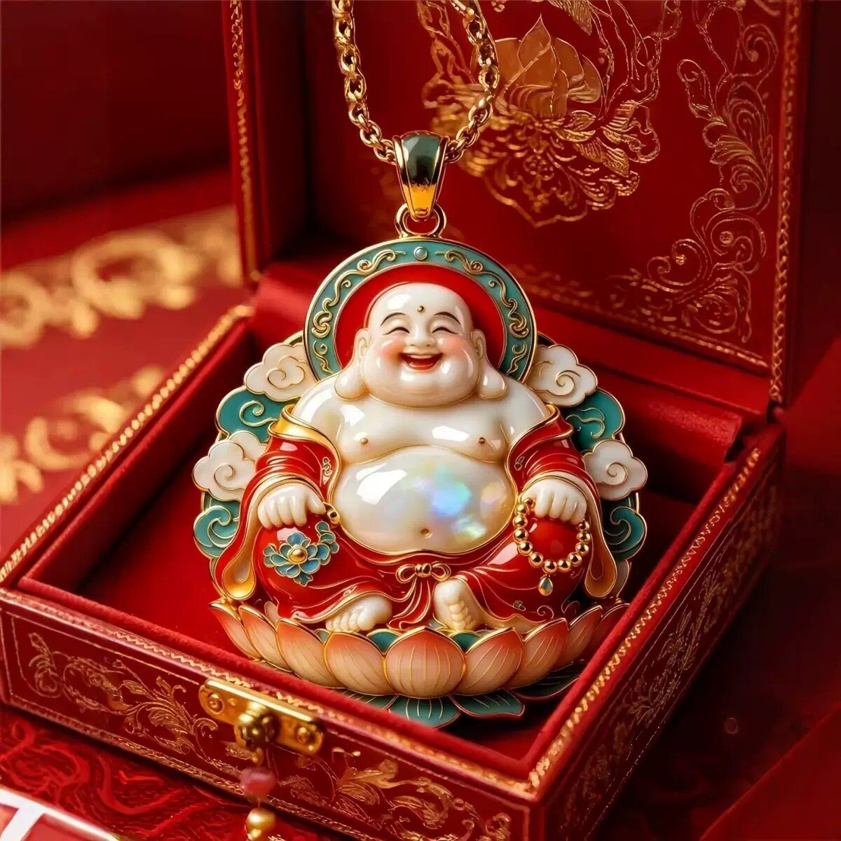 弥勒佛吊坠莲心笑佛项链赐福招财国潮精致饰品送长辈送家人送礼物