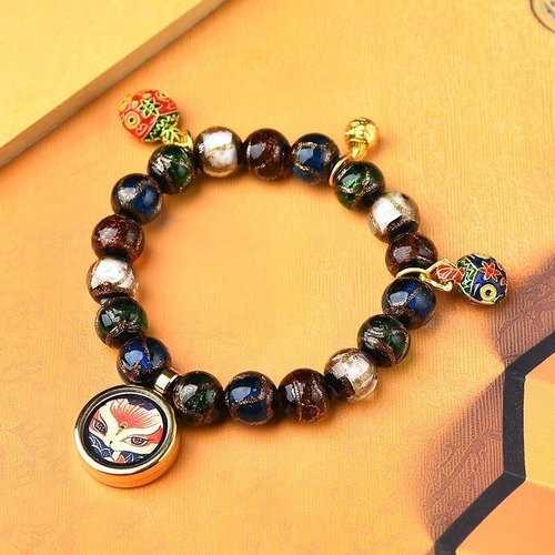 五彩香灰琉璃吞金兽唐卡扎基拉姆手链绿度神狐仙男女手绳