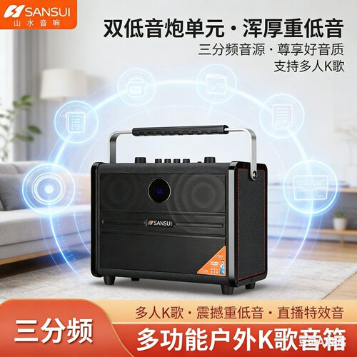 山水AS16蓝牙广场舞音箱大功率户外音箱直播内置声卡K歌音箱双麦