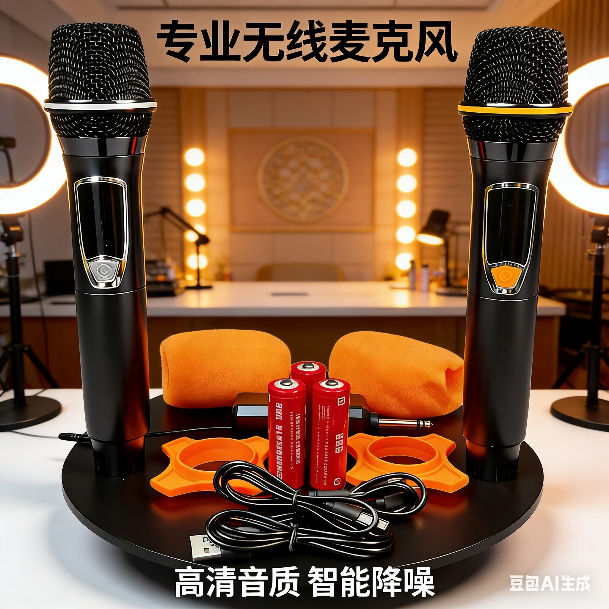 现代无线麦克风U段金属无线麦克风 一拖二麦克风K歌麦克风