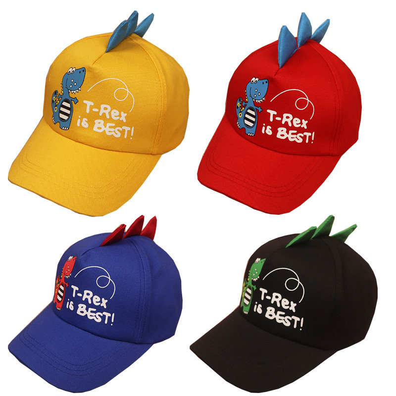 恐龙棒球帽儿童帽子霸王龙男童鸭舌帽红色嘻哈帽黄色街舞帽卡通帽