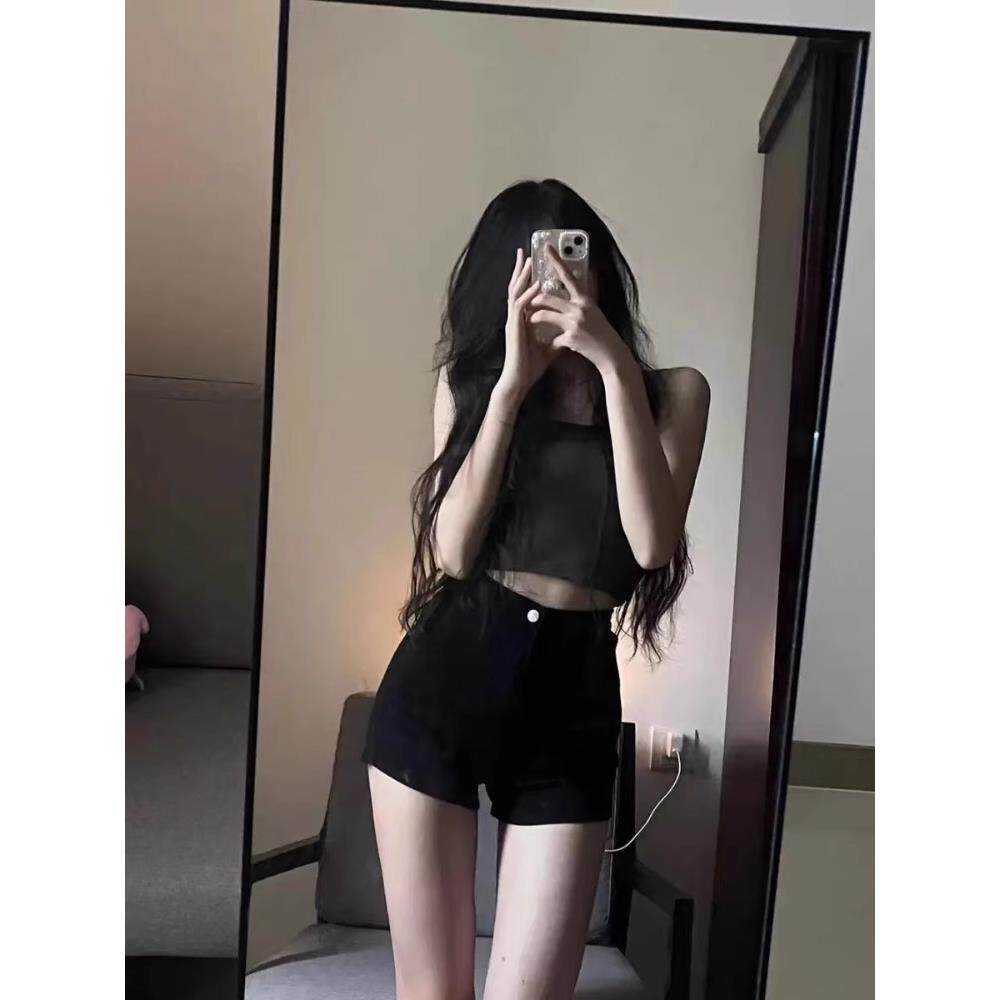 2025夏季新款黑色牛仔短款女高腰弹力紧身显瘦辣妹风包臀a字热裤