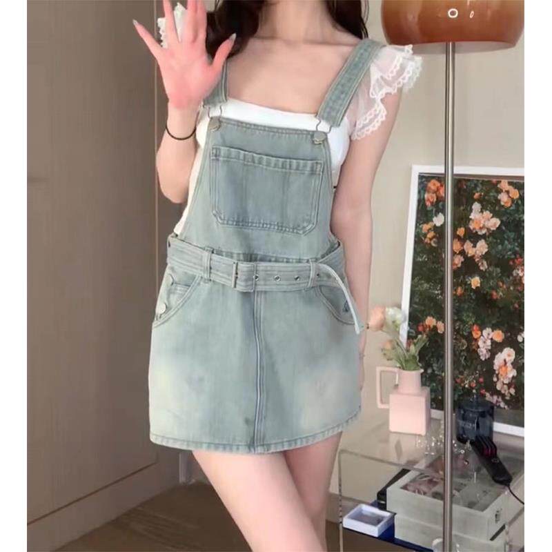 韩国大码牛仔吊带连衣裙女2024新款夏季修身显瘦背带包臀半身短裙