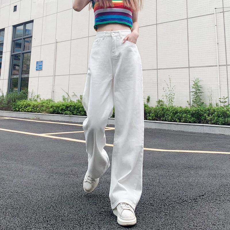 高腰牛仔裤女夏季2025年新款白色直筒显瘦宽松薄款休闲阔腿拖地裤