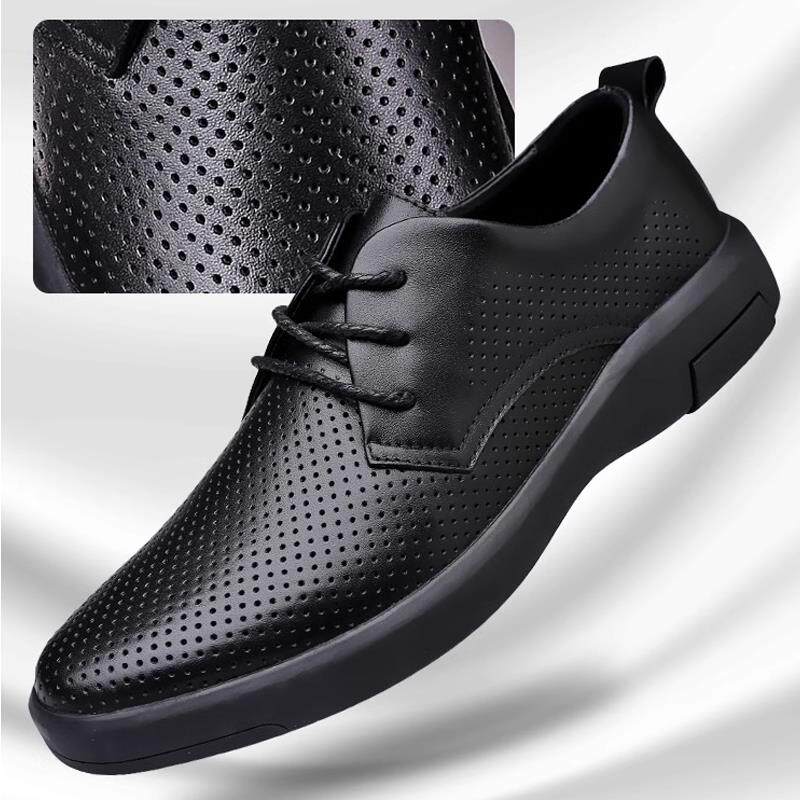 意大利真皮软底男士皮凉鞋夏季透气薄款打孔牛皮商务休闲镂空皮鞋