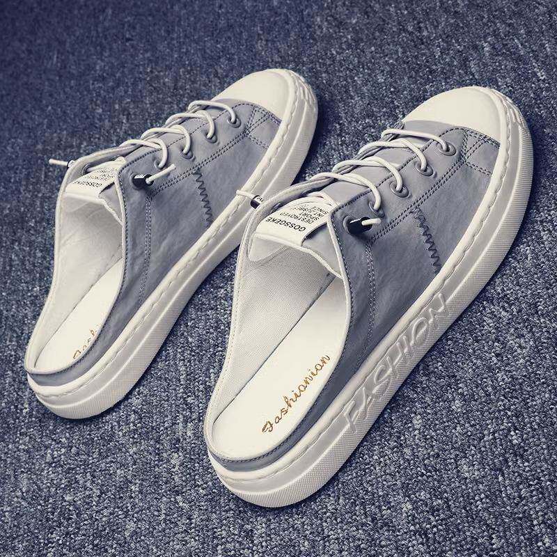 潮牌包头半拖男夏季一脚蹬无后跟帆布板鞋时尚潮流外穿休闲凉拖鞋