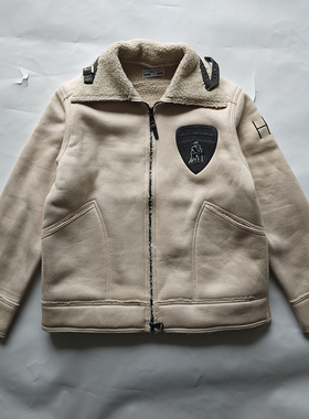 HYDROGEN男士羊羔毛翻领夹克秋冬加厚拉链外套加绒