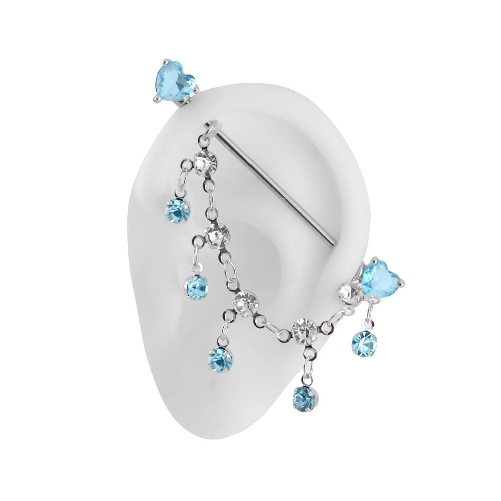 水钻流苏链条爱心耳桥耳环