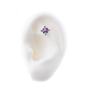 F136钛合金情侣欧美复古土酷另类配色花型锆石耳钉耳骨钉穿刺唇钉