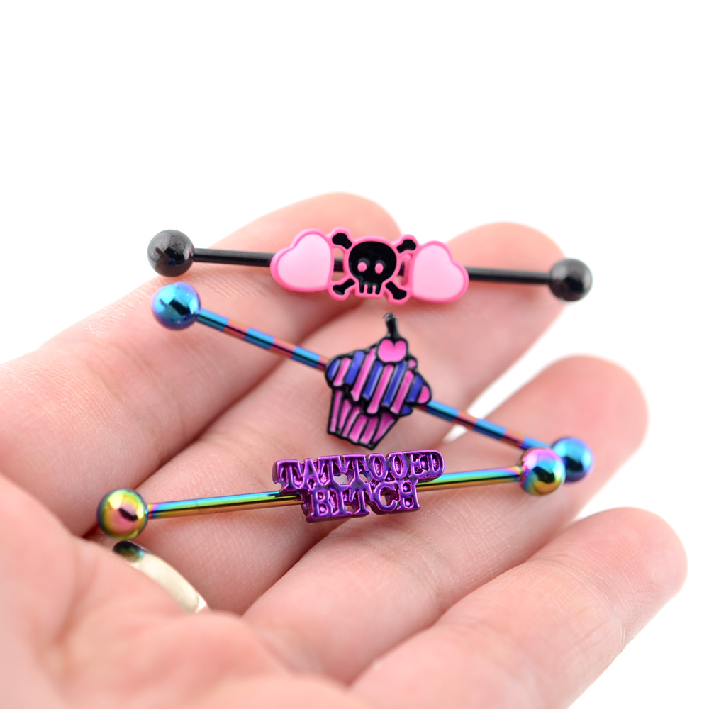 钛钢穿刺饰品全新女长款1.6细杆骨钉耳桥欧美糖果彩色防过敏ins日