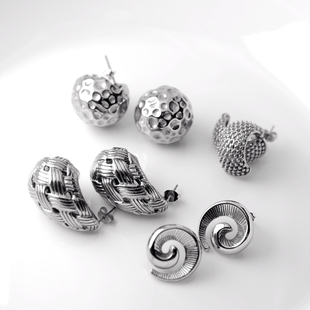 欧美钛钢水滴螺旋耳钉极件个性嘻哈街舞浮夸耳坠耳环中性大耳环女